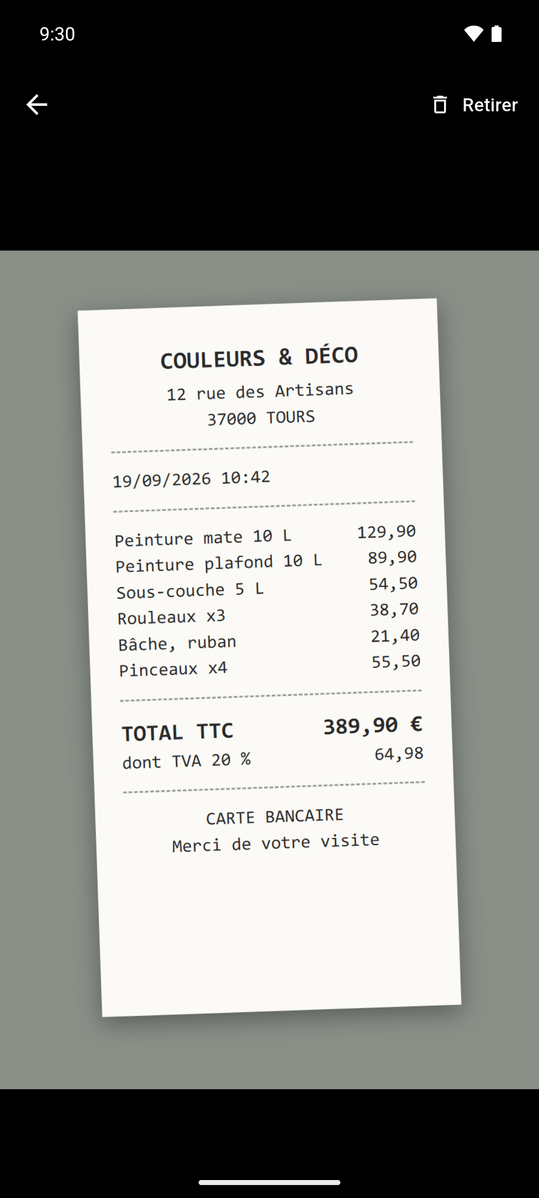 La photo du ticket, jointe à la dépense